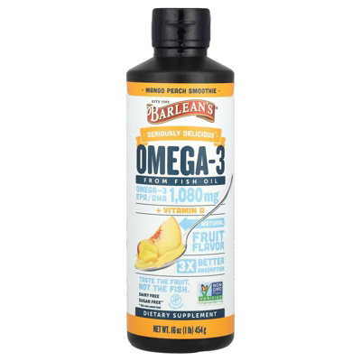 Barlean's Seriously Delicious®, Omega-3 From Fish Oil + Vitamin D, Mango Peach Smoothie, 16 oz (454 g) | Target