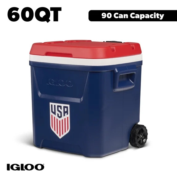 Igloo x USSF 60 QT Laguna Ice Chest Cooler with Wheels, US Soccer Rolling Cooler for Games and Pr... | Walmart (US)