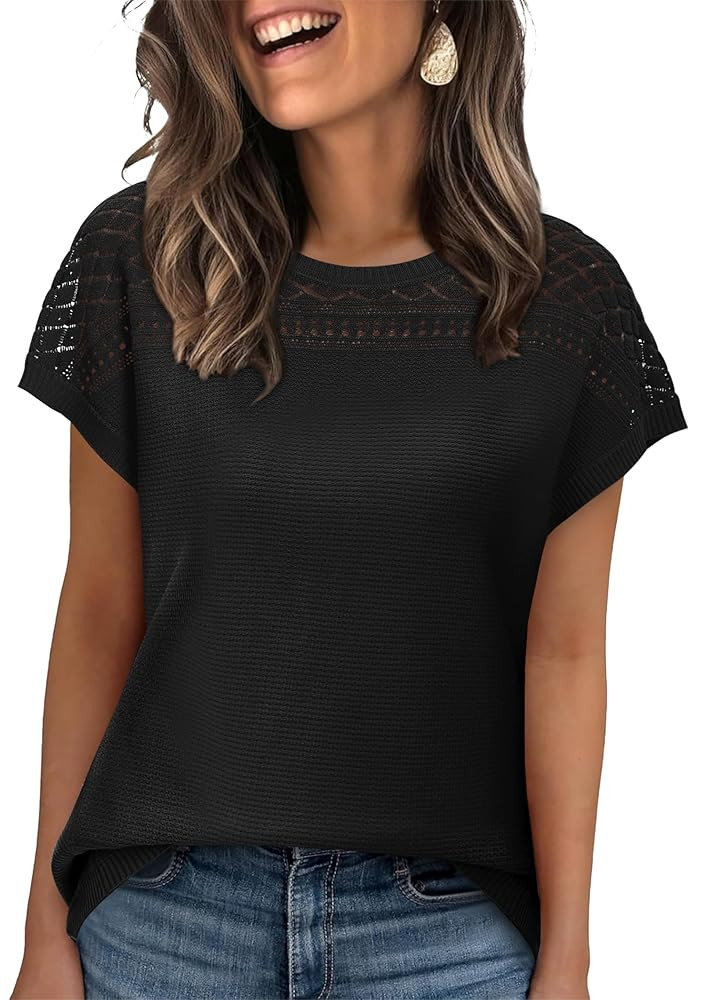 WIHOLL Short Sleeve Sweater for Women Trendy Summer Tops 2025 Early Fall Fashion Clothes Travel B... | Amazon (US)