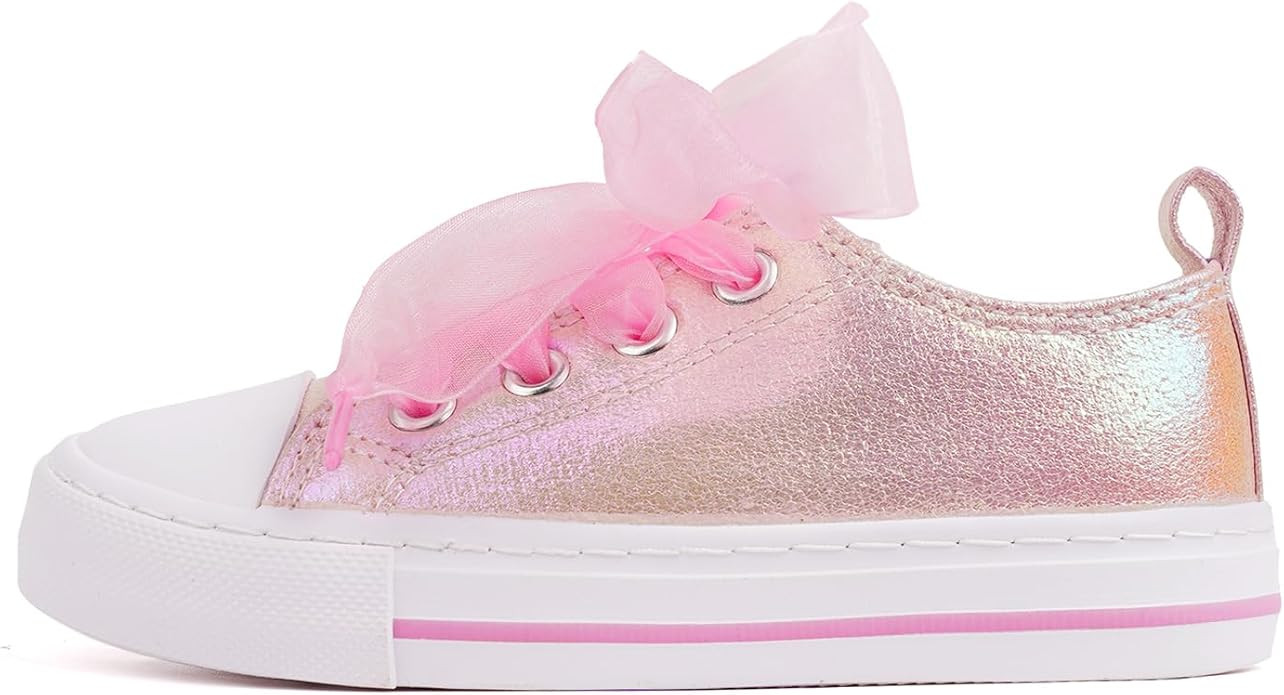 HugRain Little Girls Kids Classic Sparkle Low Top Lace Up Sneakers Walking Shoes | Amazon (US)