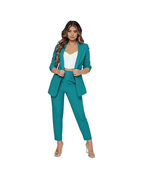 Womens Fall Fashion 2 Piece Blazer Sets Open Front Blazers and Slim Fit Pants Suits Set | Amazon (US)