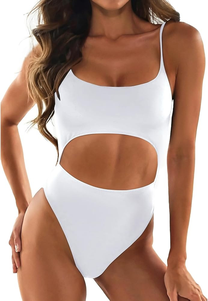 Tempt Me Women Cutout One Piece Swimsuit Lace Up Scoop Neck High Cut Strappy Bathing Suit | Amazon (US)