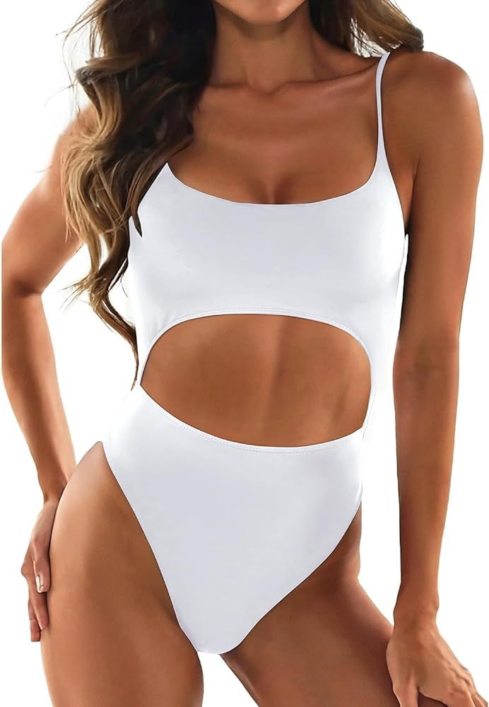 Tempt Me Women Cutout One Piece Swimsuit Lace Up Scoop Neck High Cut Strappy Bathing Suit | Amazon (US)