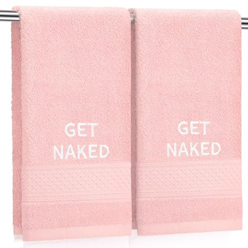 Tingjoo 2 Pcs Get Naked Hand Towels 100% Cotton Embroidered Bathroom Pink Towel Modern Decorative Housewarming Gifts, Funny Bathroom Decor 29 x 13 Inch | Amazon (US)
