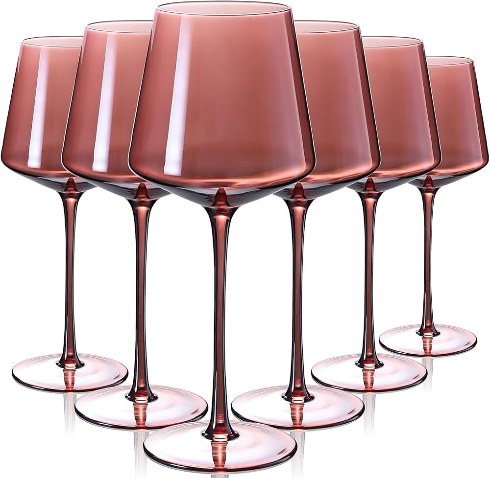 Physkoa Red Colored Wine Glasses Set of 6-14oz Colored Wine Glasses with Tall Long Stem&Flat Bott... | Amazon (US)