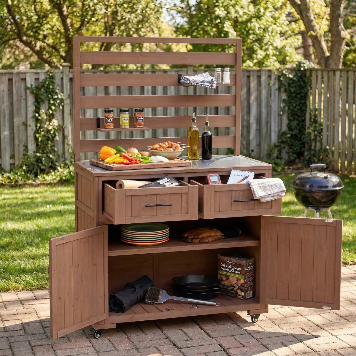 Streamdale Solid Wood Outdoor Kitchen Island & Grill Prep Table with Stainless Top | Shop Simon