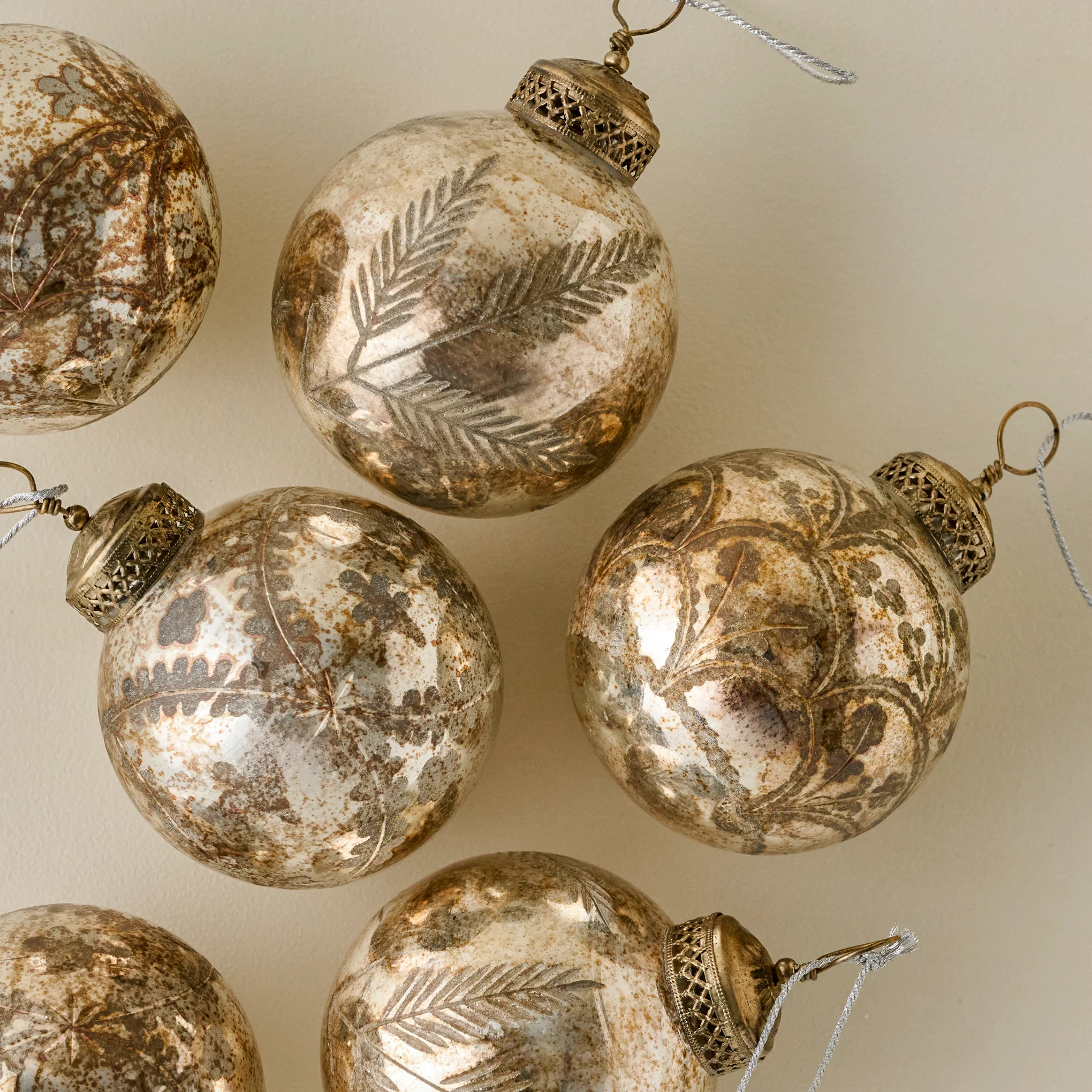 Burnished Etched Glass Ornaments, Set of 6 | Magnolia
