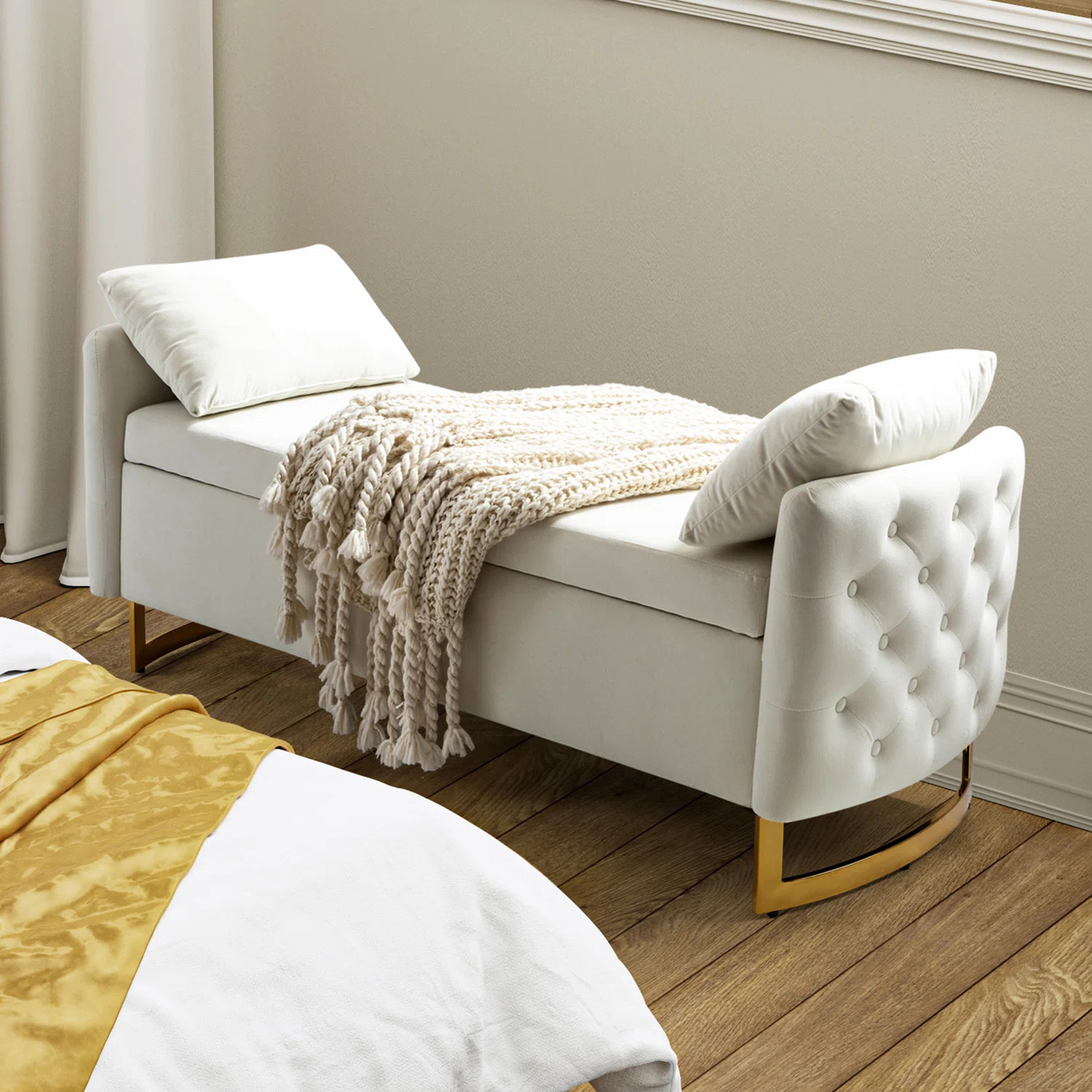 Aristides Upholstered Flip Top Storage Bench with Two Pillows | Wayfair North America