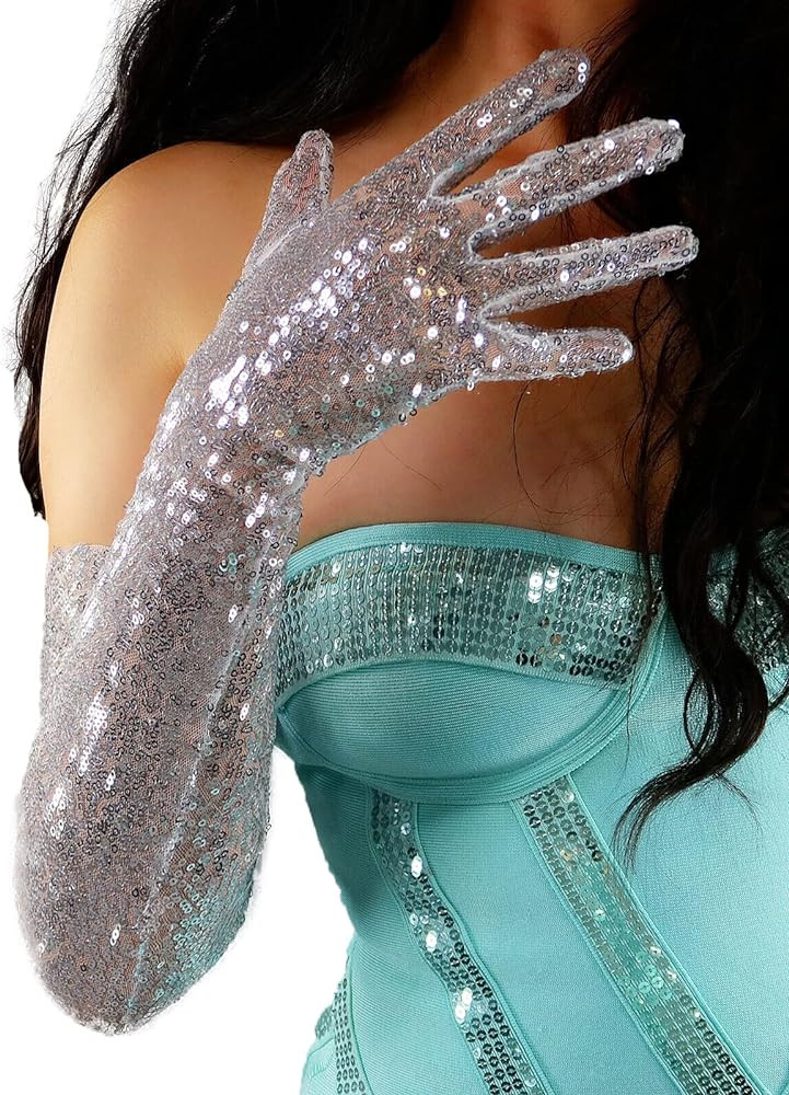 DooWay Long Sequins Gloves Mesh Sheer 28" Colorful Sparkly for Halloween Evening Costume Dance Pa... | Amazon (US)