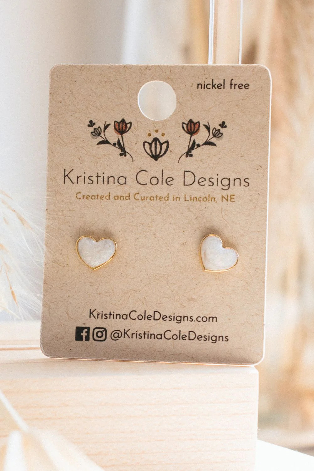 Gold/Opal Heart Studs | Kristina Cole Designs