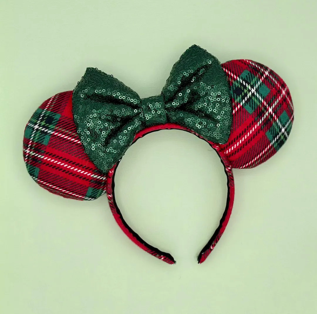 MADE TO ORDER Red and Green Plaid Christmas Mouse Ears | Headband Mouse Ears | Christmas Minnie E... | Etsy (US)
