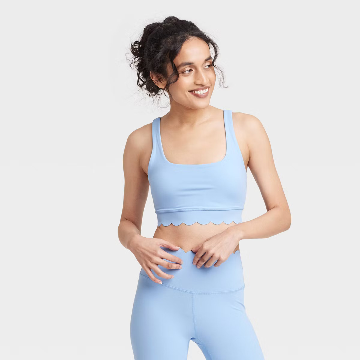 Women's Scallop Detail Sports Bra - JoyLab™ Light Blue S | Target