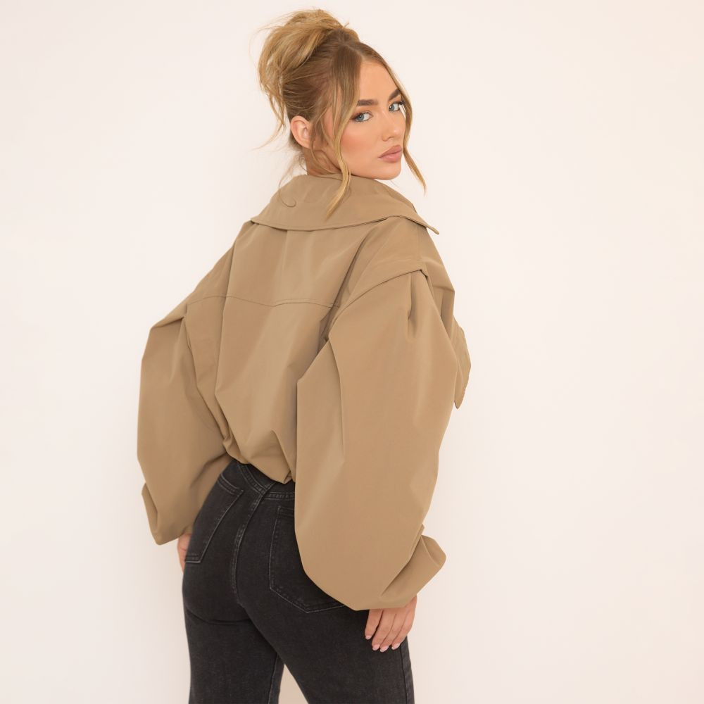 Long Sleeve Cinched Waist Cropped Trench Coat In Beige | EGO (UK)
