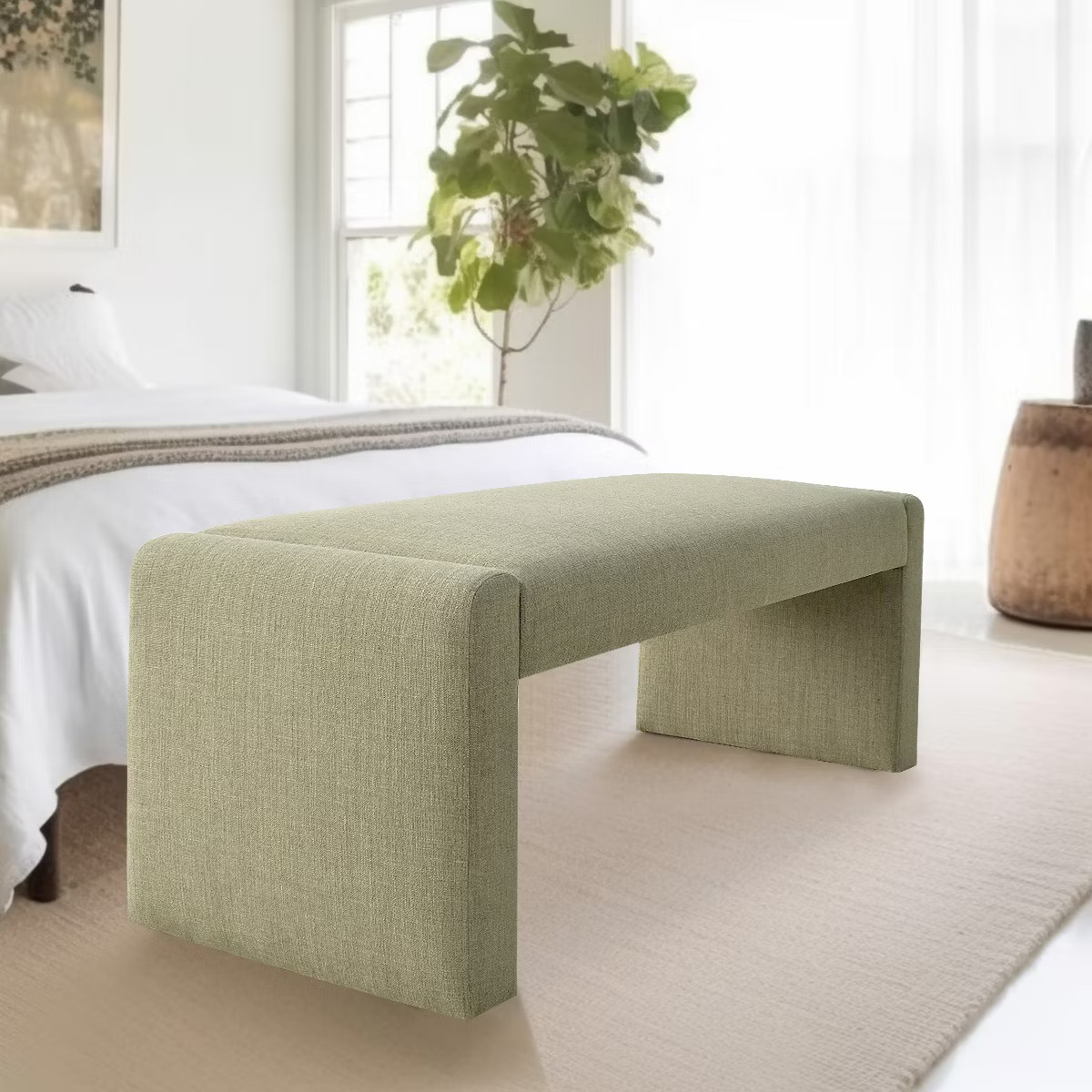 Kaia 47" Contemporary Farmhouse Linen Fabric Waterfall Upholstered Bench-The Pop Maison | Target