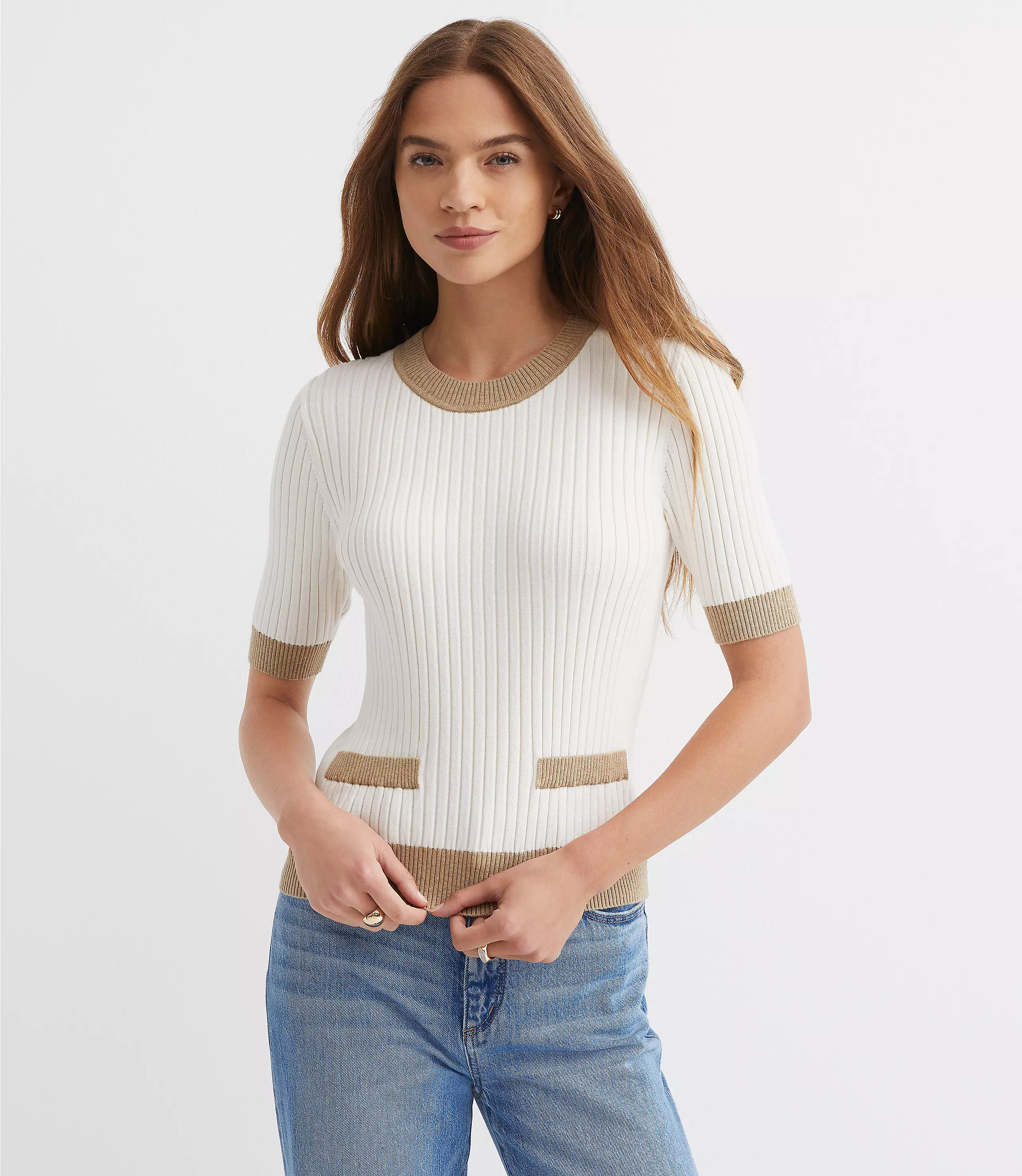 Petite Tipped Ribbed Pocket Sweater Tee | LOFT