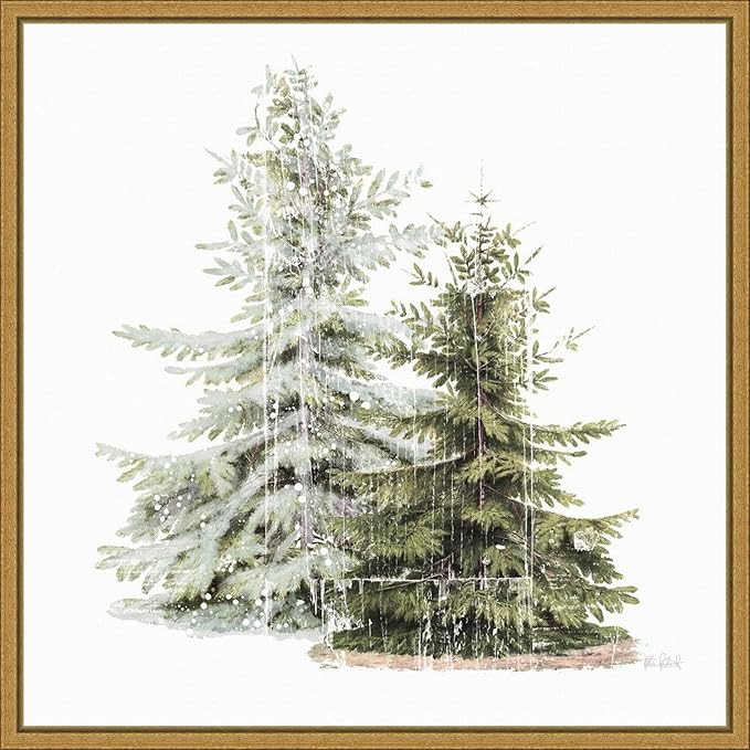 Amanti Art Framed Canvas Wall Art Print (22x22) Vintage Wooded Holiday Trees in Snow by Katie Per... | Amazon (US)
