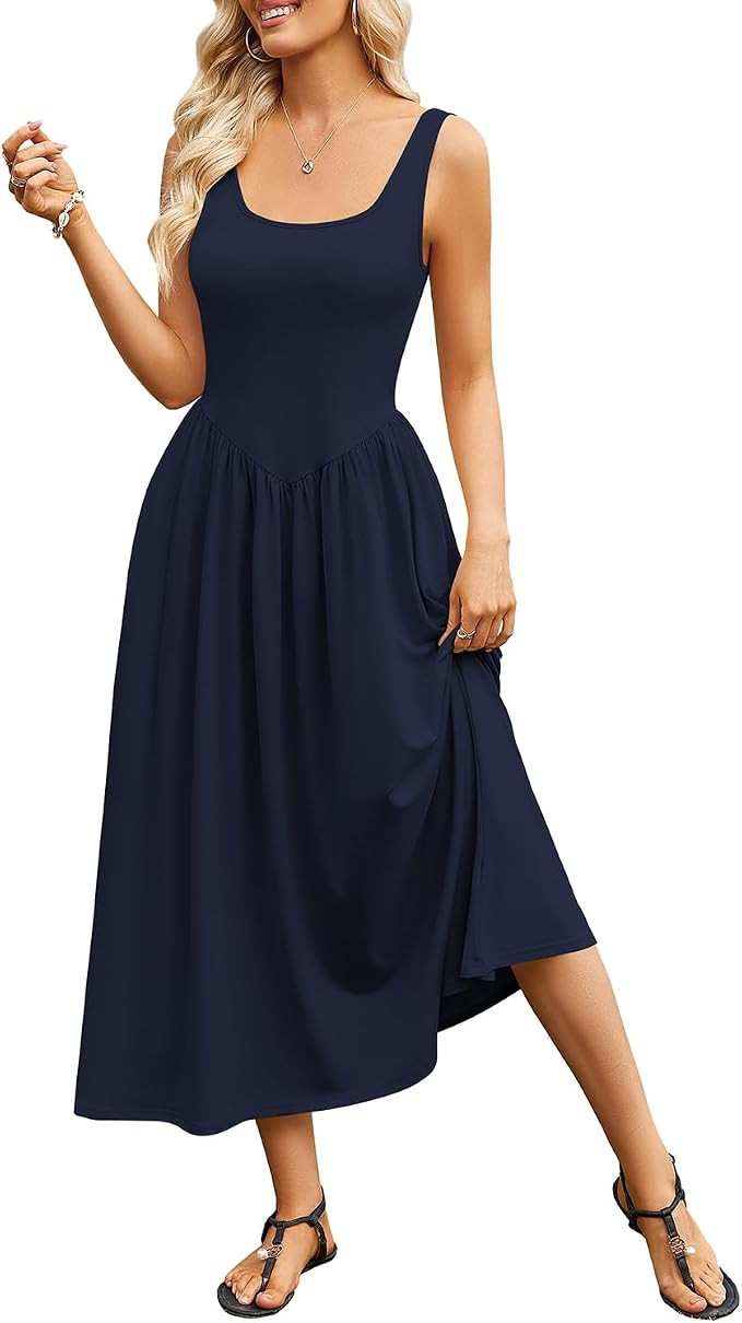 Naggoo Women Sleeveless Boho Maxi Dress Square Neck Summer with Pockets | Sleeveless,Square Neck,... | Amazon (US)