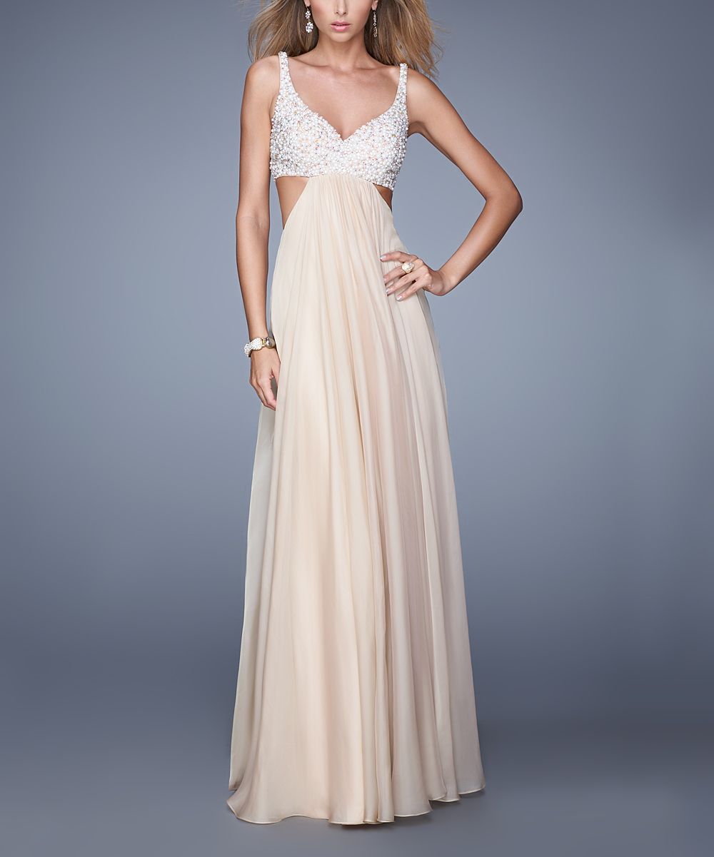 La Femme Fashion Women's Special Occasion Dresses Nude - Nude Faux Pearl Chiffon Sleeveless Gown - W | Zulily