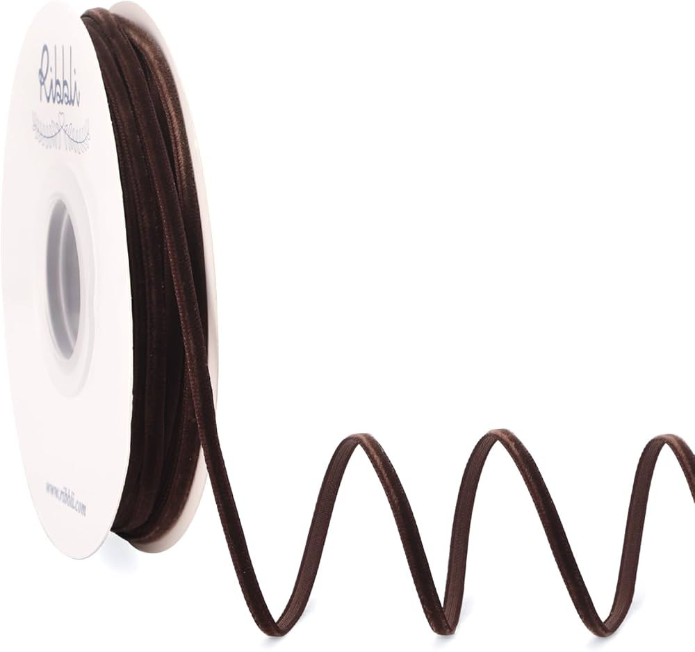 Ribbli Brown Velvet Ribbon 1/8 Inches Continuous 25 Yard Spool Brown Christmas Ribbon for Gift Wr... | Amazon (US)