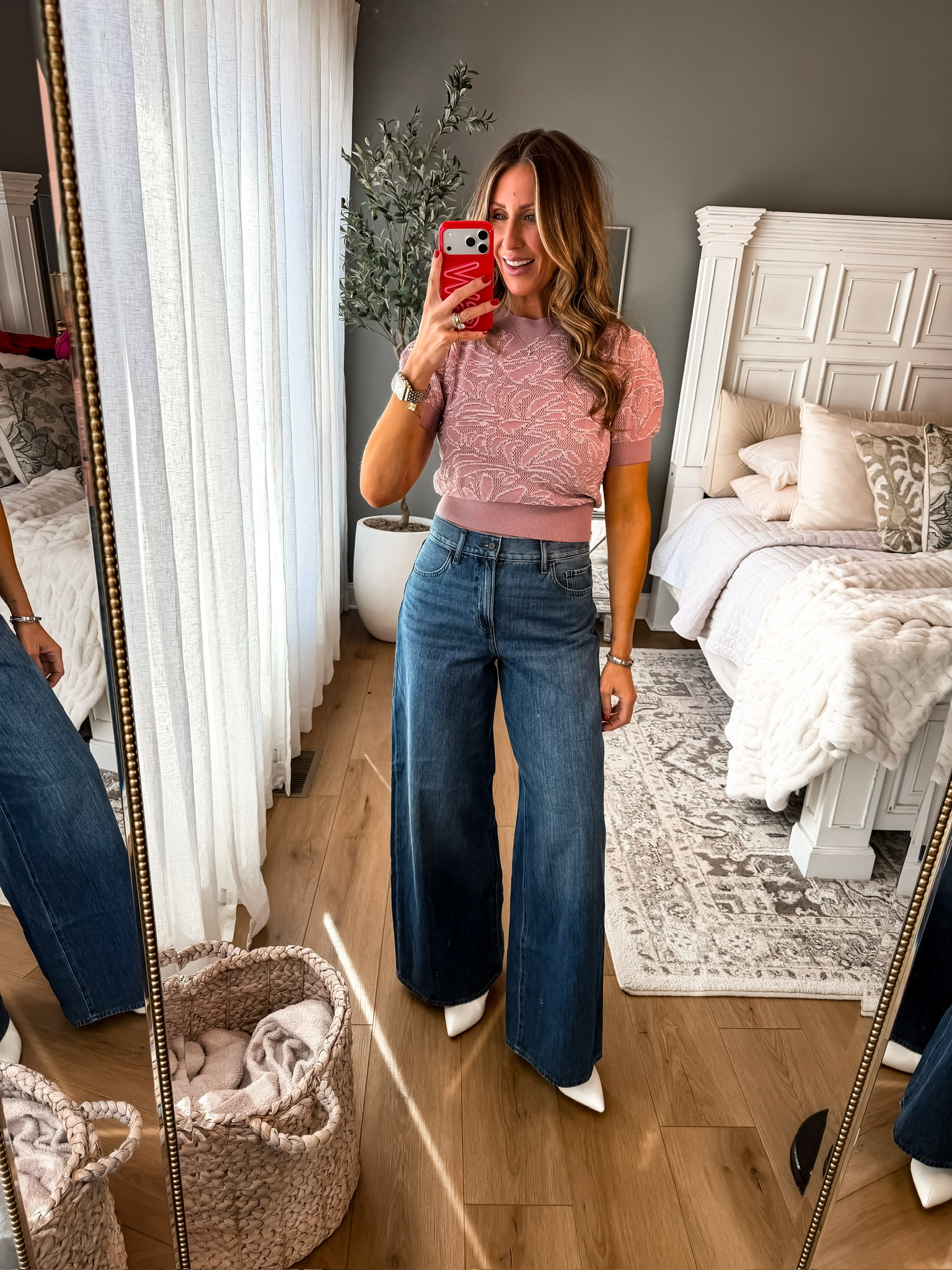 This outfit is so pretty!! Perfect for date night, teachers, cute everyday wear! The pink top is so cute for Valentine’s Day! Mom life cute pink blouse cute jeans white boots cute date night look mom approved style cute shoes Vday outfit themominstyle 

#LTKValentine #LTKootd #LTKmomlife