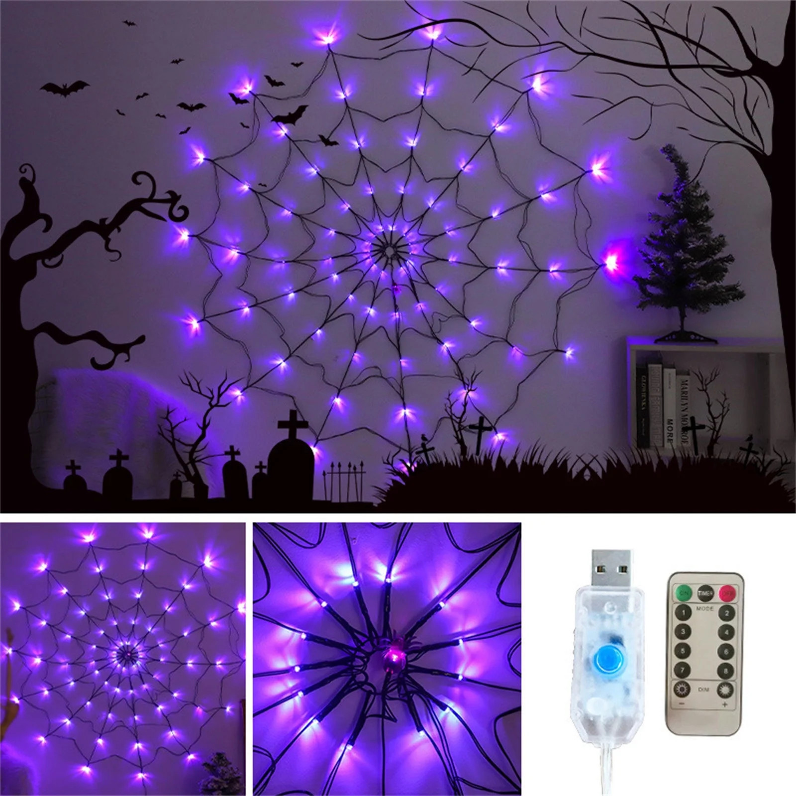 Clearance! Spider Webs Halloween Decorations Lights,70 Purple LED Light Up, 8 Modes, 4Ft Giant Sp... | Walmart (US)