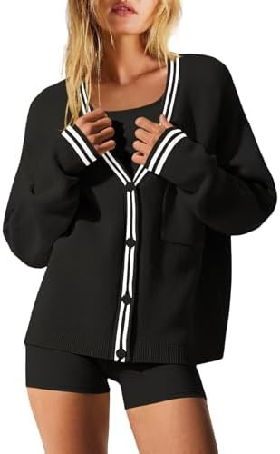 Nirovien Womens Oversized Cardigan Sweaters Button Down Knit Fall Sweater Long Sleeve Striped Coa... | Amazon (US)