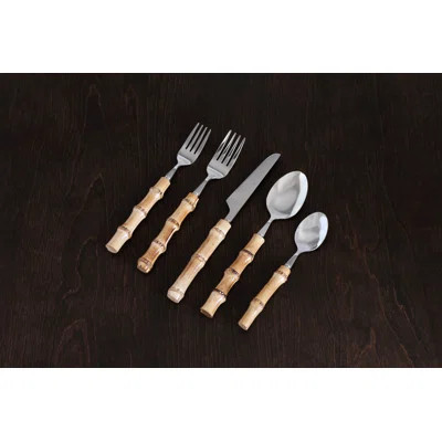 VIDA Bamboo Stainless Flatware II Set Of 5 (Silver And Natural) | Wayfair North America