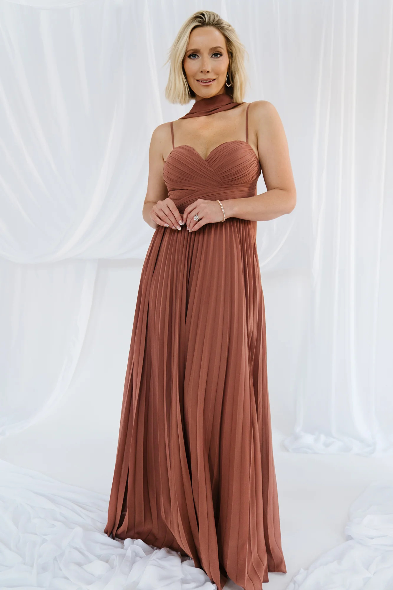 Georgina Pleated Maxi Dress | Rosy Brown | Baltic Born