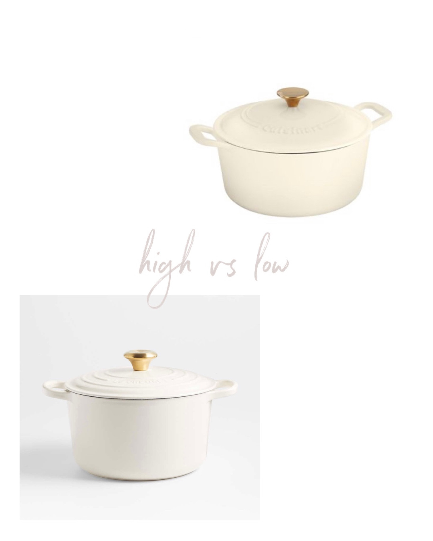 High vs low dupe. Cream  enameled cast iron Dutch oven with gold handle. Cuisinart. Le creuset. On sale for $180 off! 

#LTKCyberweek #LTKsalealert #LTKhome
