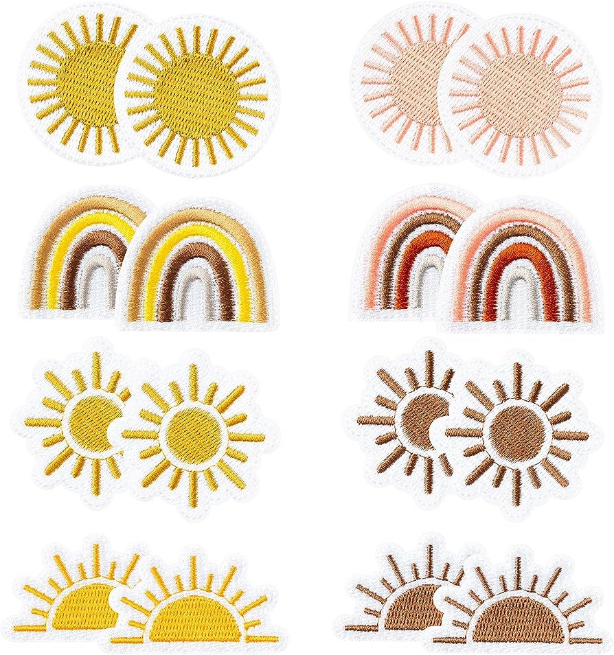 Kirako 16 Pcs Boho Sun Rainbow Iron on Patches for Clothing Cute Retro Bohemian Hippie Aesthetic ... | Amazon (US)