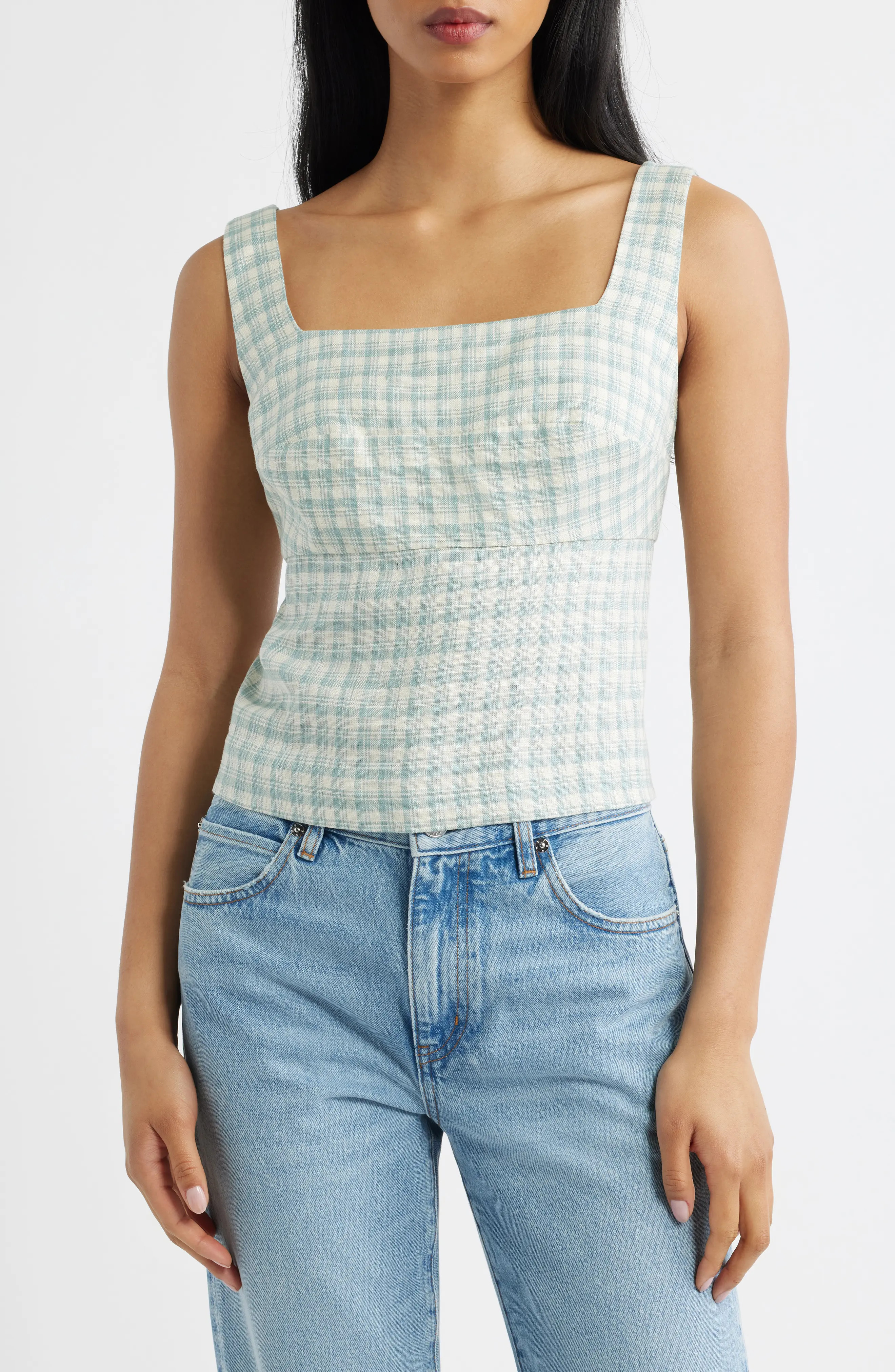 Reformation Clarence Check Linen Top (Women) | Nordstrom | Nordstrom