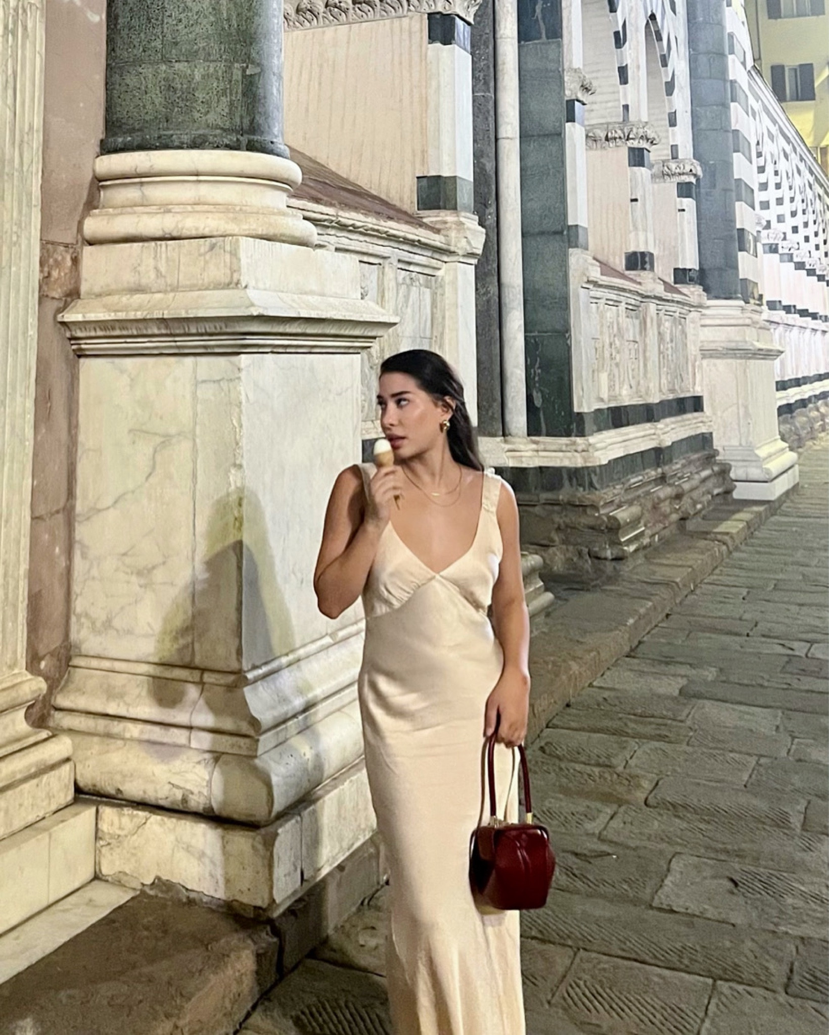 Perfect Valentine’s Day outfit! Wore this beautiful maxi dress by Rumored in Florence a bit ago. Paired it up with open-toe kitten heels and a burgundy red purse for a pop of color. I think the gelato is the perfect accessory for this outfit 😉

#valentinesdayoutfit #valentinesday #maxidress #dressedup #winteroutfit #nightoutoutfit #romanticoutfit #mafiawifeaesthetic #coquette #pinkdress #redbag #italy #europe #lifestyle #travel #fashion

#LTKfindsunder100 #LTKtravel #LTKMostLoved