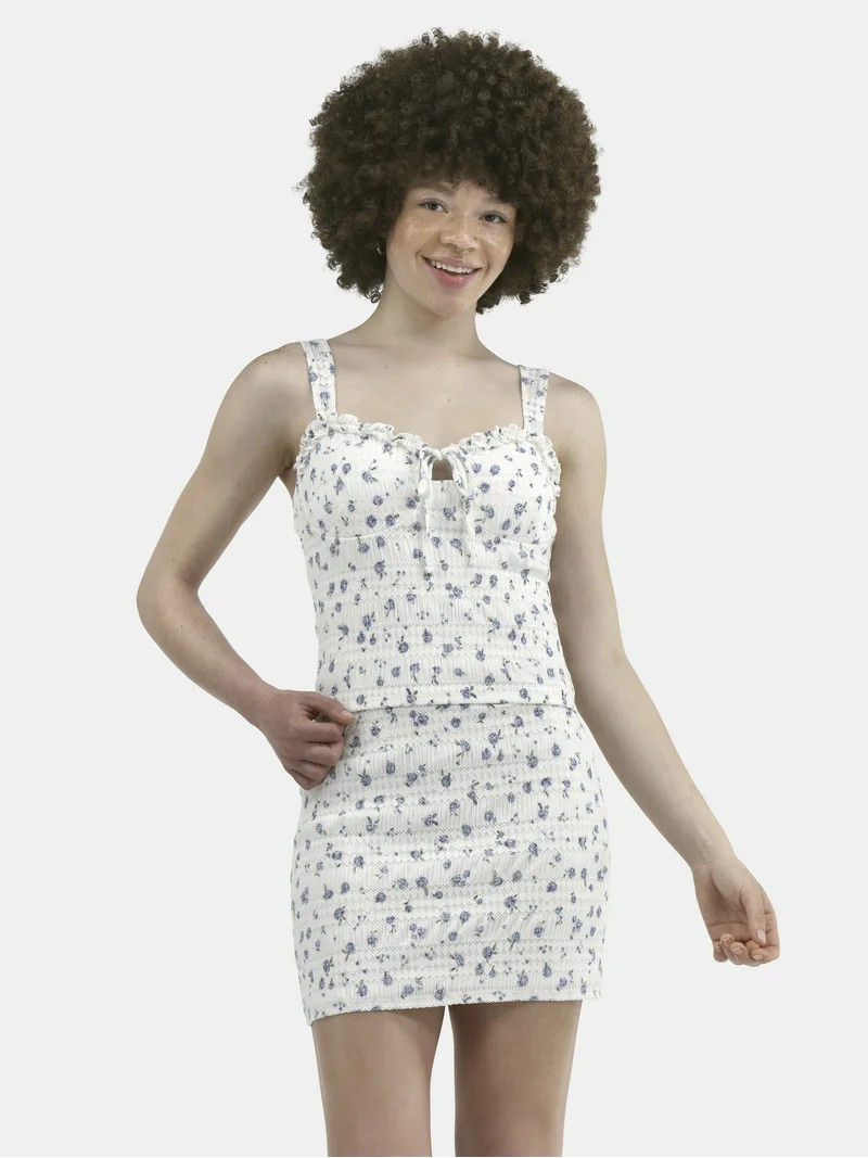 No Boundaries Lace Top and Mini Skirt Set, 2-Piece, Women's | Walmart (US)