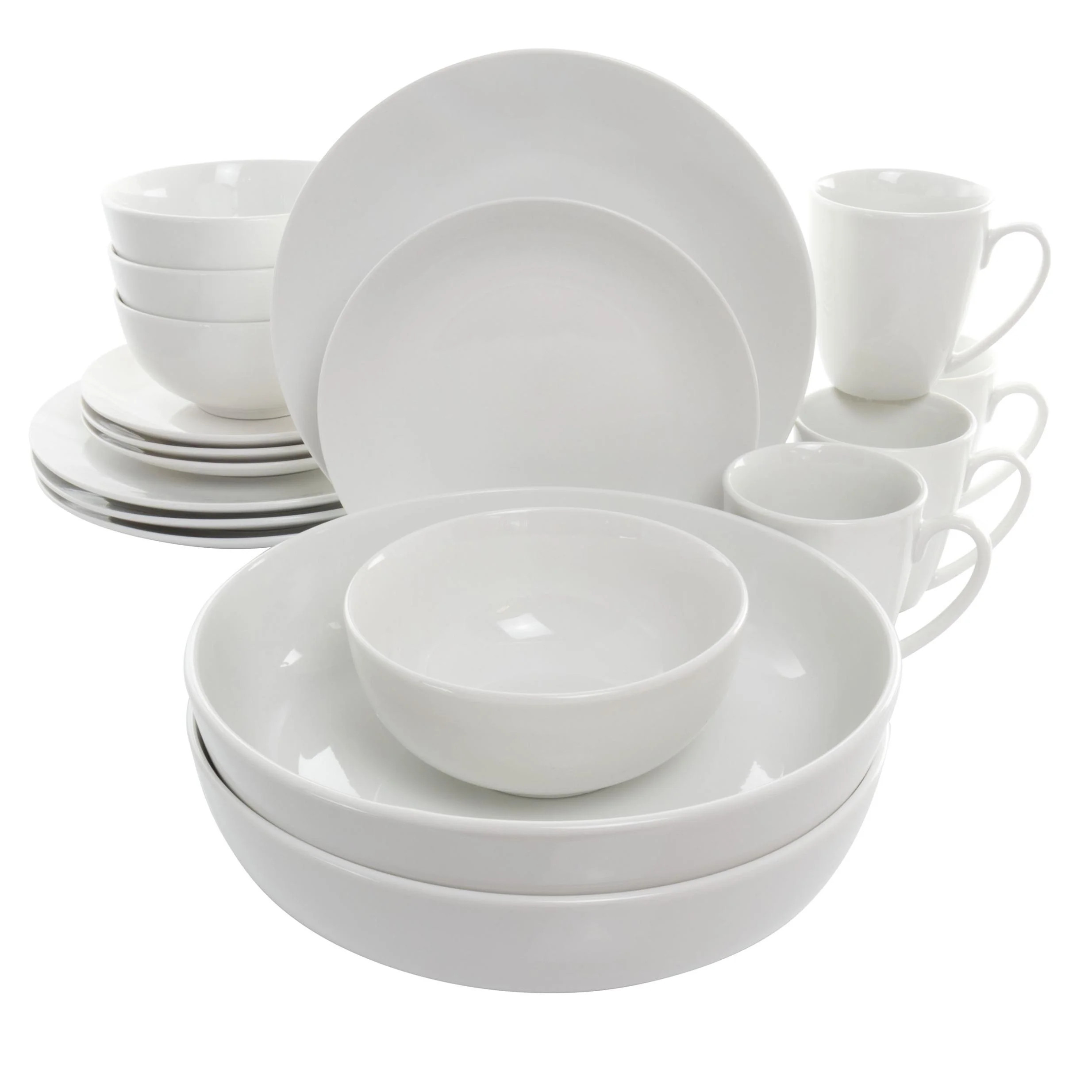 Elama Owen 18 Piece Porcelain Dinnerware Set with 2 Large Serving Bowls in White - Walmart.com | Walmart (US)