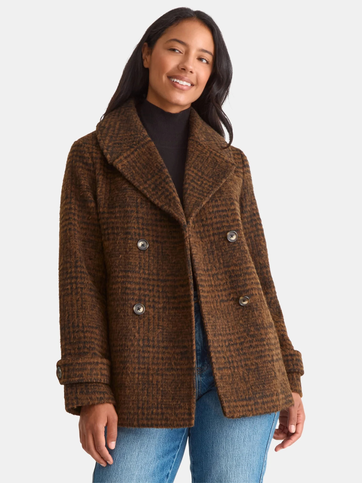 Time and Tru Women's and Women's Plus Faux Wool Peacoat, Sizes XS-2X | Walmart (US)