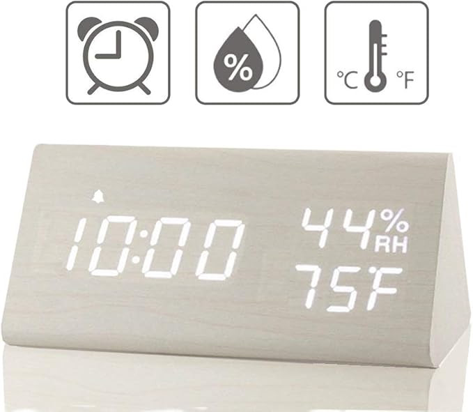 【2020 Upgraded】 Digital Wooden Alarm Clock, with 3 Alarm Settings, Electronic LED Time Displa... | Amazon (US)