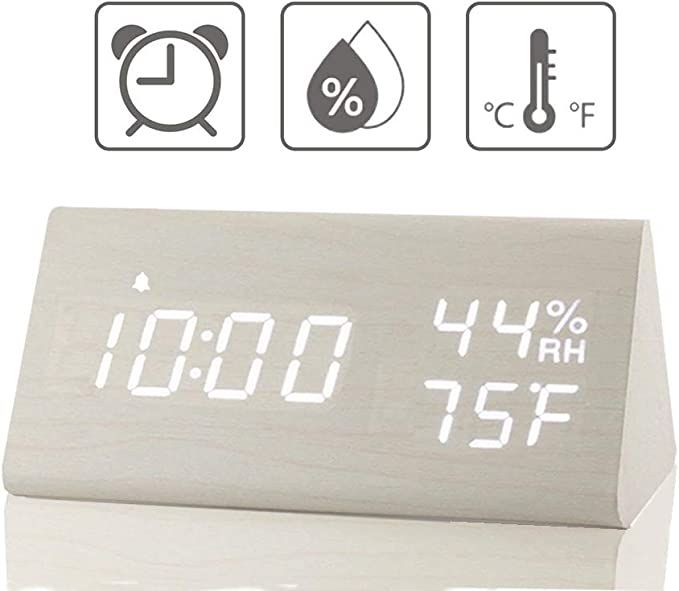 【2020 Upgraded】 Digital Wooden Alarm Clock, with 3 Alarm Settings, Electronic LED Time Displa... | Amazon (US)