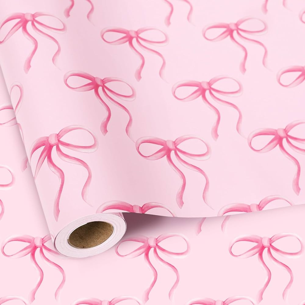 Whaline Pink Bow Wrapping Paper -Mini Roll- 17in x 38Ft Bow-knot Gift Wrap Paper for Wedding Brid... | Amazon (US)