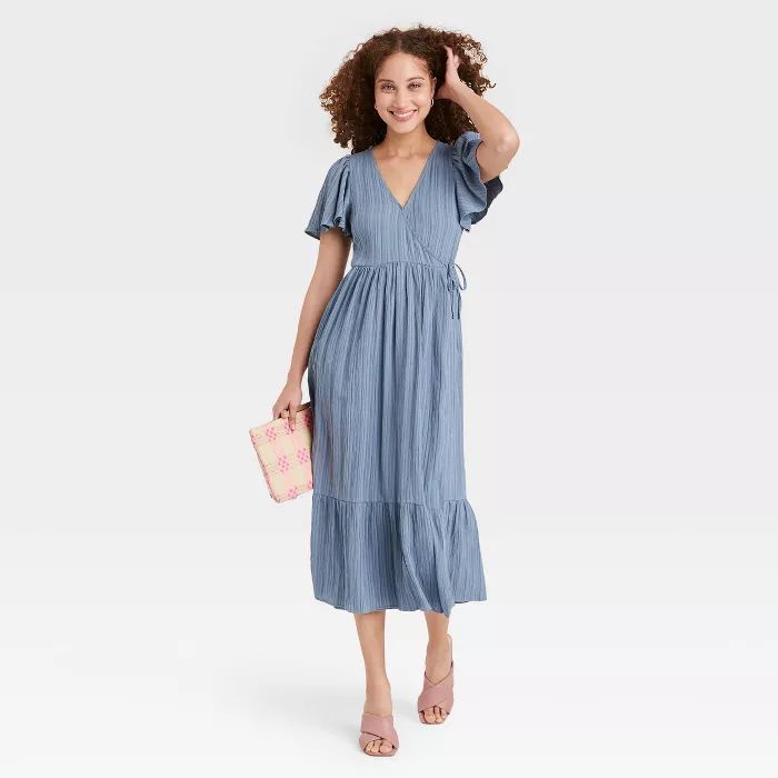 Women's Flutter Short Sleeve Wrap Dress - A New Day™ | Target