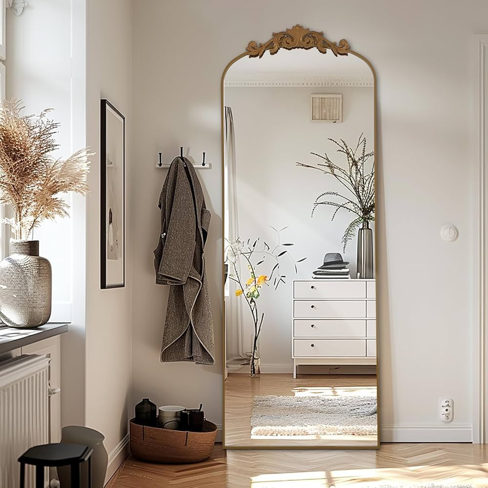 Filigree Floor Mirror 64"x21" Full Length Mirror Freestanding with Vintage Ornate Carved Applique... | Amazon (US)