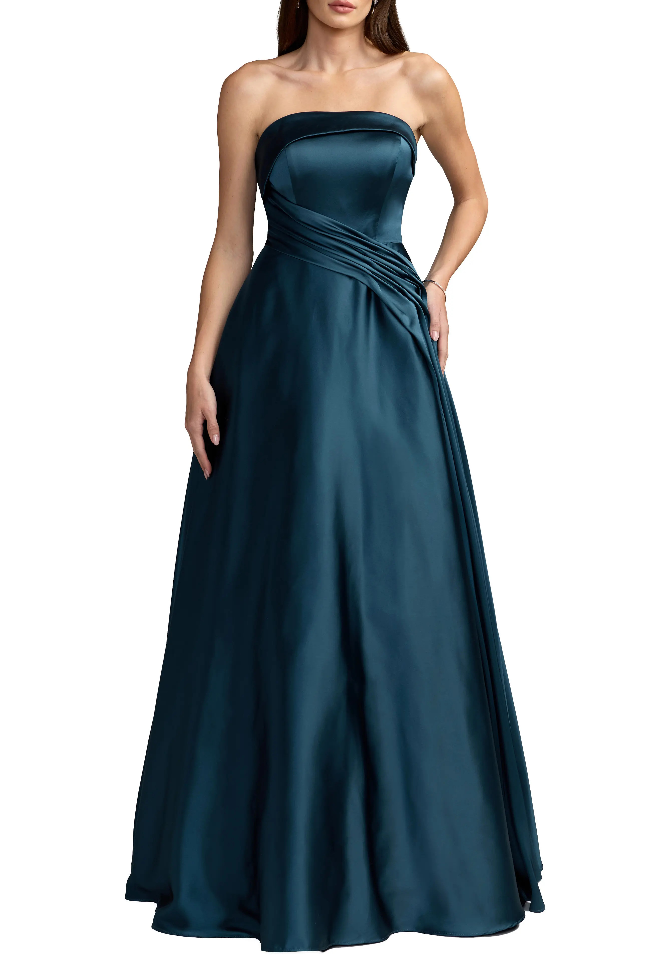 Mac Duggal Satin Strapless Ballgown With Pockets in Navy at Nordstrom, Size 14 | Nordstrom