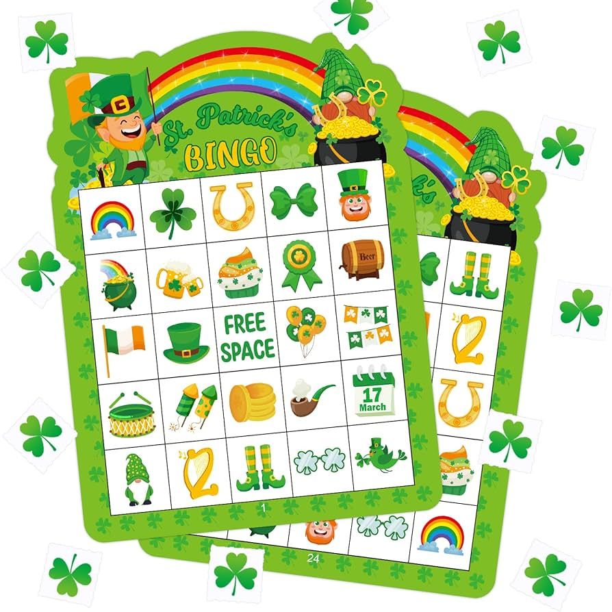 ADELULU St. Patrick's Day Bingo Game for Kids and Adults Irish Green Shamrock Party Game Supplies... | Amazon (US)