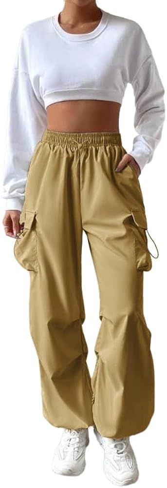 Women Parachute Pants Drawstring Elastic Low Waist Ruched Cargo Pants Streetwear Windbreaker Pant... | Amazon (US)