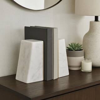 White/Gold Trim Slanted Marble Bookends (Set of 2) | The Home Depot