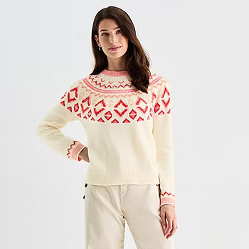 St. John's Bay Womens Crew Neck Long Sleeve Pullover Sweater, Color: Ivory Combo - JCPenney | JCPenney