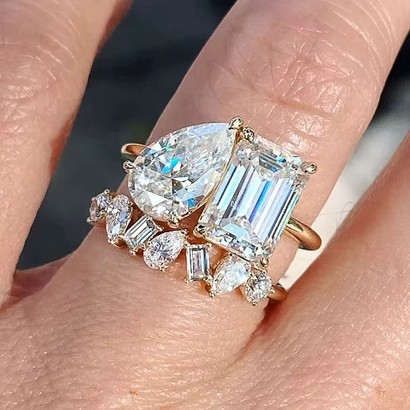 Huitan Waterdrop Rectangle Cubic Zircon Set Rings for Women Gold Color 2023 New Wedding Party Acc... | AliExpress (US)