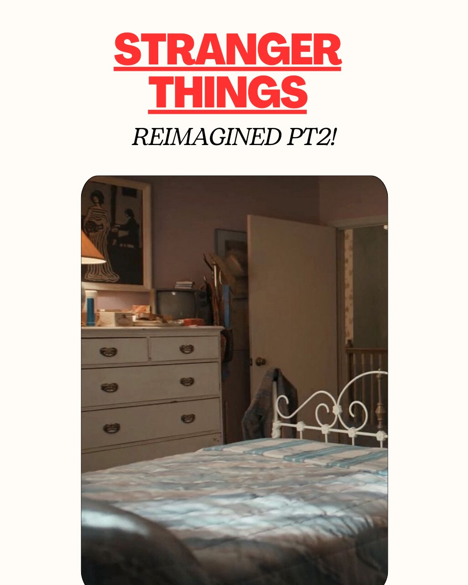 Stranger Things bedrooms, reimagined — Part 2

Three modern bedroom concepts inspired by Stranger Things characters, designed around personality and mood.

• Robin — playful, eclectic, a little unexpected
• Nancy — classic, confident, quietly polished
• Henry — dark, dramatic, and moody

Tap to shop pieces inspired by each space.


#LTKdayinmylife #LTKHome