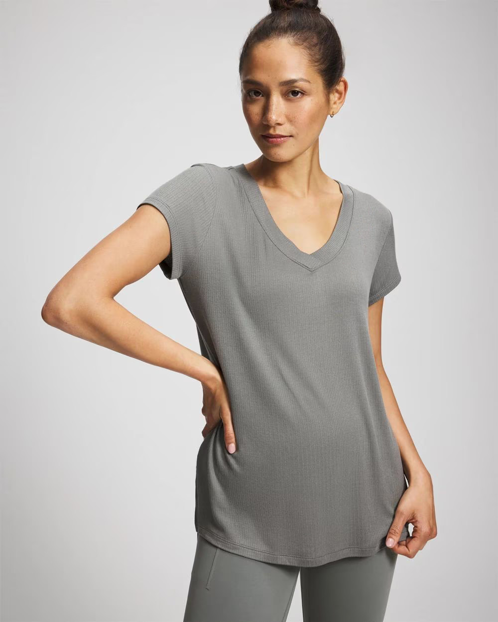 Rib Knit V-Neck Tee | Soma | SOMA