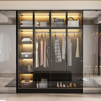 FAMAPY Glass Doors Wardrobe Armoires Aluminum Frame with LED Lights - Macy's | Macy's