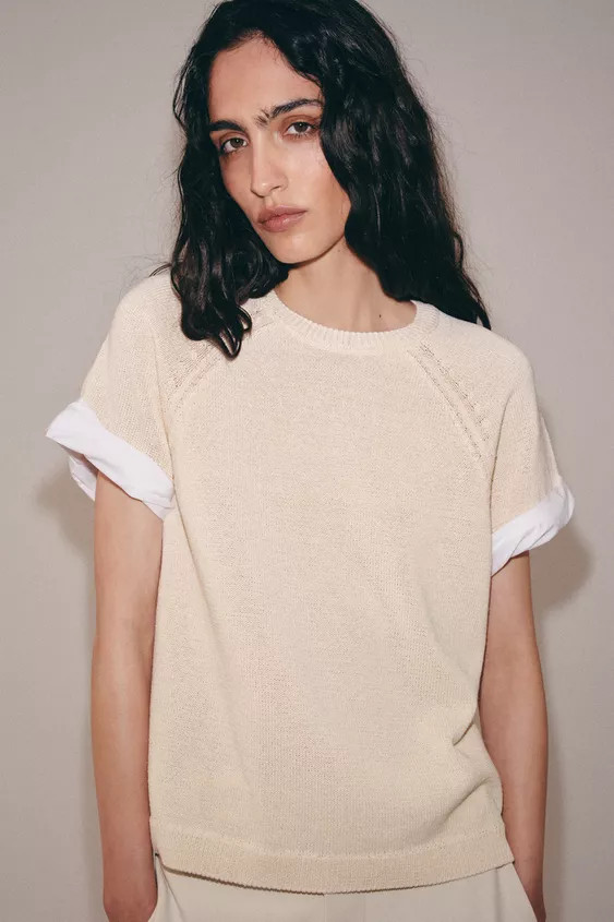 KNIT JUMPER WITH CONTRAST TURN-UP SLEEVES | Zara UK